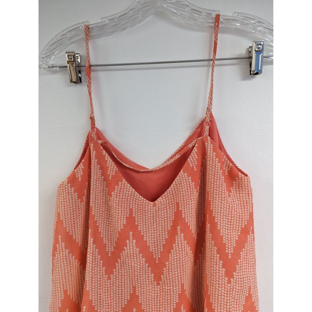 Bisou Bisou Tank Maxi Dress Size 4 Spaghetti Straps Peachy Orange Chevron Stripe - Picture 5 of 8